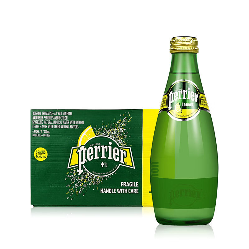 巴黎水(perrier)法国原装进口perrier巴黎水330ml 装柠檬味水 柠檬味