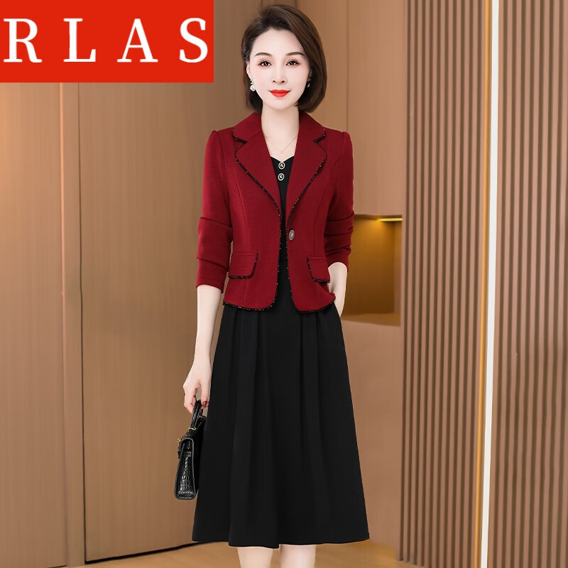rlas奢侈大牌喜婆婆婚宴装连衣裙女春秋妈妈洋气高贵婚礼晚礼服红色西