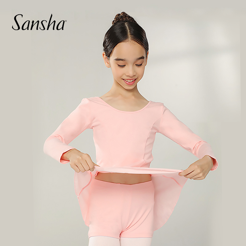 sansha 法国三沙儿童芭蕾舞练功服短袖分体式连体服考级服舞蹈服 粉色