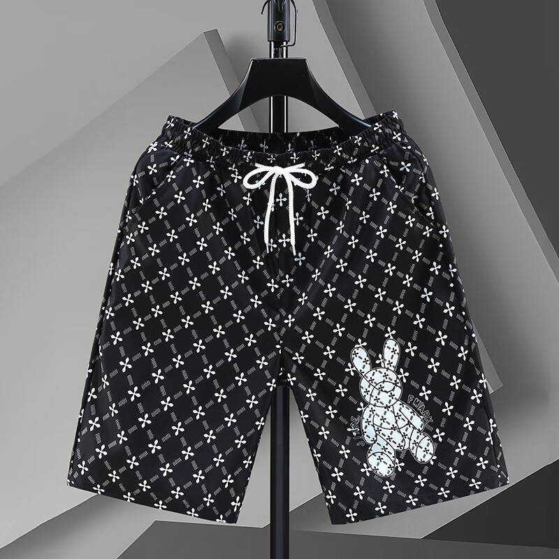 潮流印花短裤男夏季五分裤休闲裤薄款沙滩裤海边大裤衩 k112短裤黑色