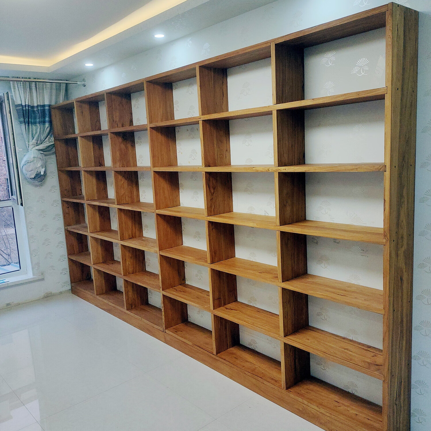 定制老榆木书架满墙大书架定做实木书柜格子架整墙落地多层置物架 3cm厚老榆木板每平定制