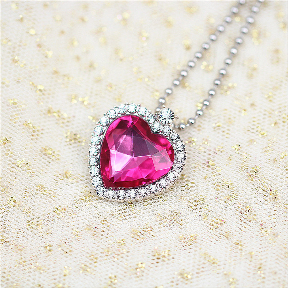 儿童项链女 儿童心形水晶仿宝石项链送宝贝生日儿童节礼物爱心吊坠sn