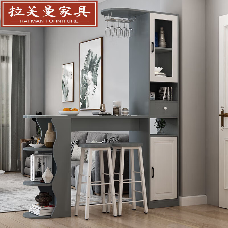 拉芙曼簡(jiǎn)約現(xiàn)代北歐吧臺(tái)桌家用隔斷柜玄關(guān)酒柜客廳小戶型吧臺(tái)靠墻吧臺(tái)柜 灰色長(zhǎng)160寬30歐式門 送貨安裝