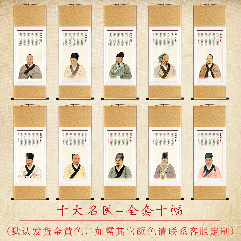 林村中国古代十大名医挂图 十大名医孙思邈张仲景李时珍扁鹊华佗画像