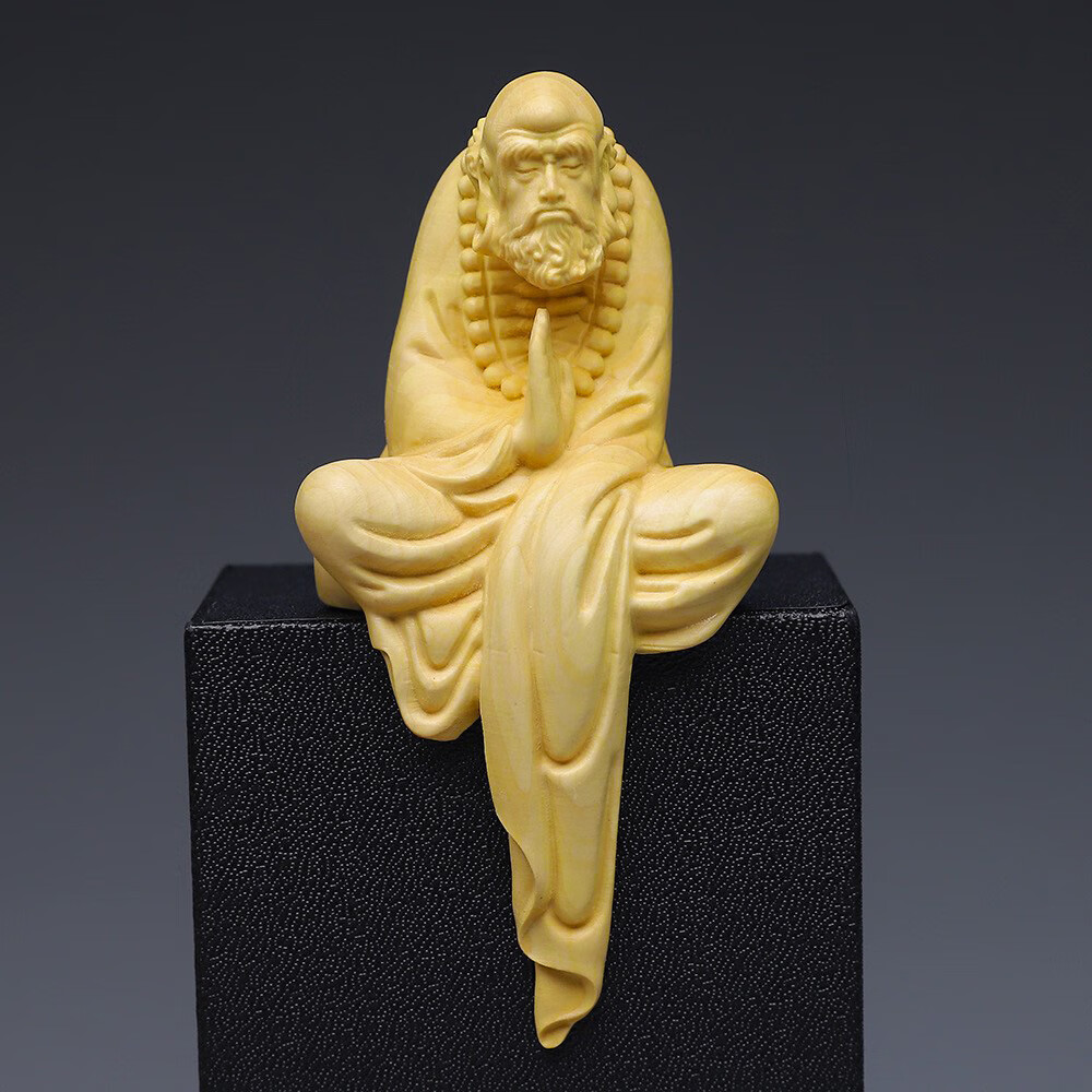 府黄杨木雕达摩摆件新中式禅意客厅家居饰品雕刻工艺品坐禅达摩祖师