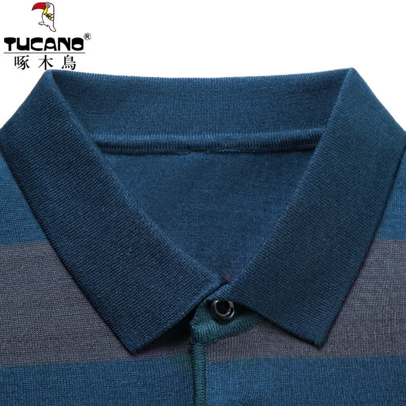 啄木鸟（TUCANO）针织短袖t恤男条纹Polo领体恤衫夏季中青年宽松薄款爸爸装男上衣 819黄色 190/4XL推荐180-200斤穿