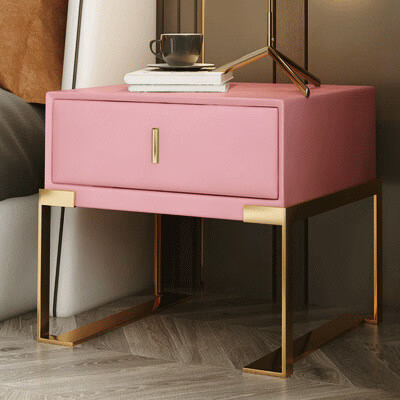 莎庭 厂家定制实木床头柜酒店床头柜皮质储物现代简约床头柜 公主粉