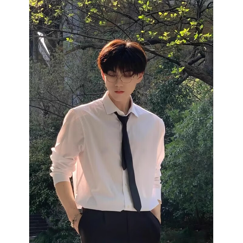 华天牧长袖白衬衫男春秋款韩系宽松休闲衬衣复古港风chic少年感内搭