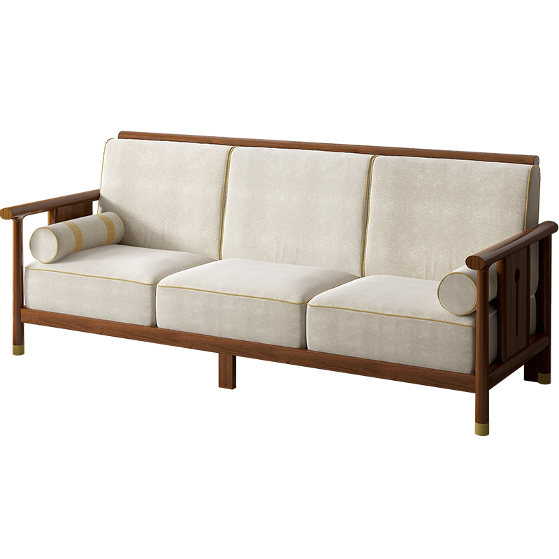 天坛家具实木沙发 2022新款中式简约沙发组合 小户型冬夏两用新中式北欧客厅家具 单人位+三人位