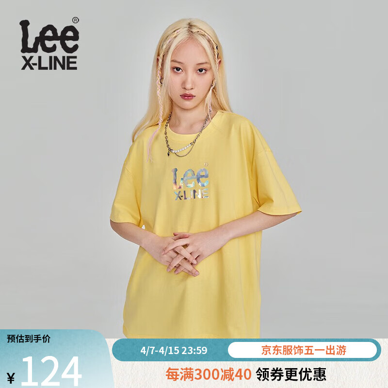 Lee舒适男友版铝箔印花logo圆领多色女款短袖T恤潮流LWT0055154LE 黄色 XS