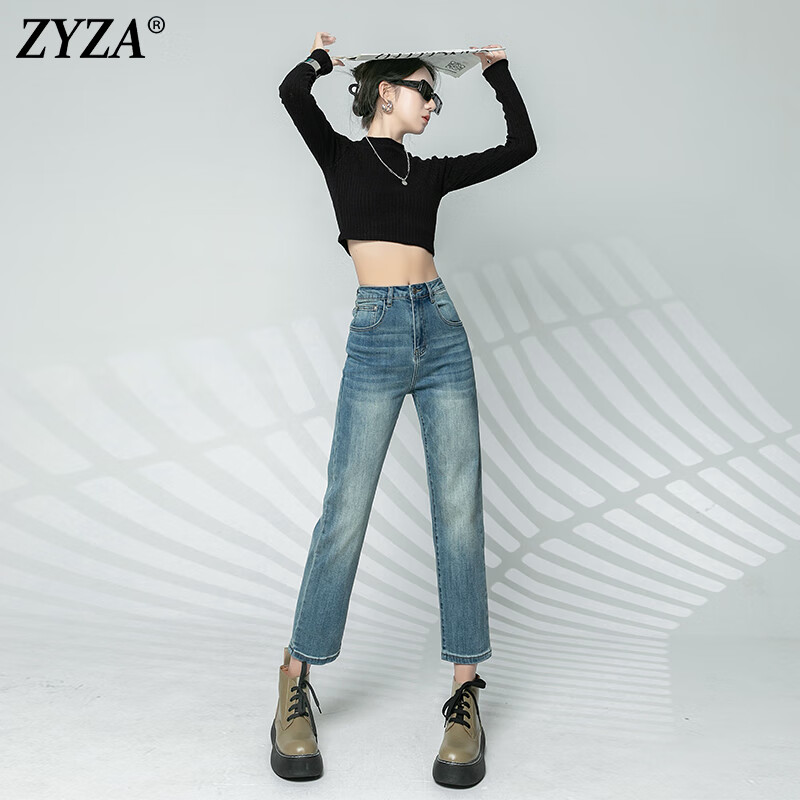 【高端轻奢】复古蓝牛仔裤女2022秋季新款高腰直筒显瘦小个子九分烟管