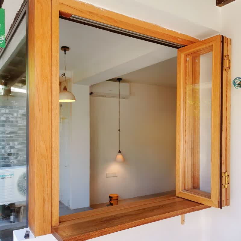 美克杰定制实木外框原木框架木窗左右折叠窗长虹玻璃木窗左右推拉移窗