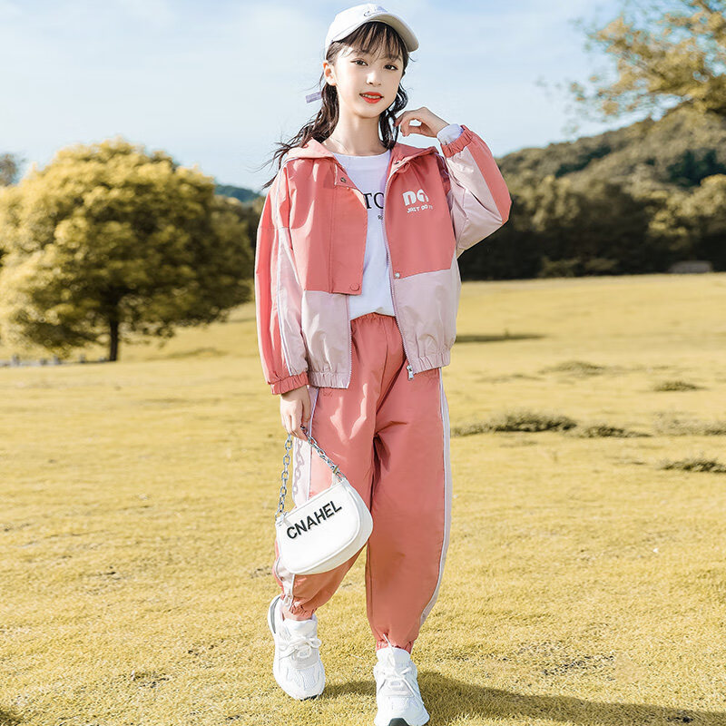 哈熙牛 儿童套装女大童套装童装女套装9-12岁中大童春秋装运动两件套