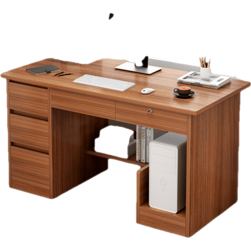 韵美舞灵 电脑桌家用学生写字学习带抽屉锁简约1.2米电脑桌台式卧室书桌子 【带主机位+键盘位】深胡桃色140CM 全新升级 加厚板材