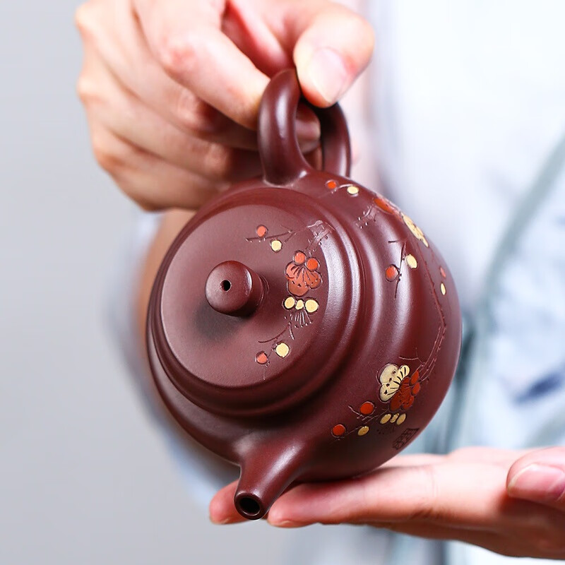 紫朱泥功夫茶具泡茶单壶小容量德钟壶 150ml 徐霞紫朱泥梅花德钟壶