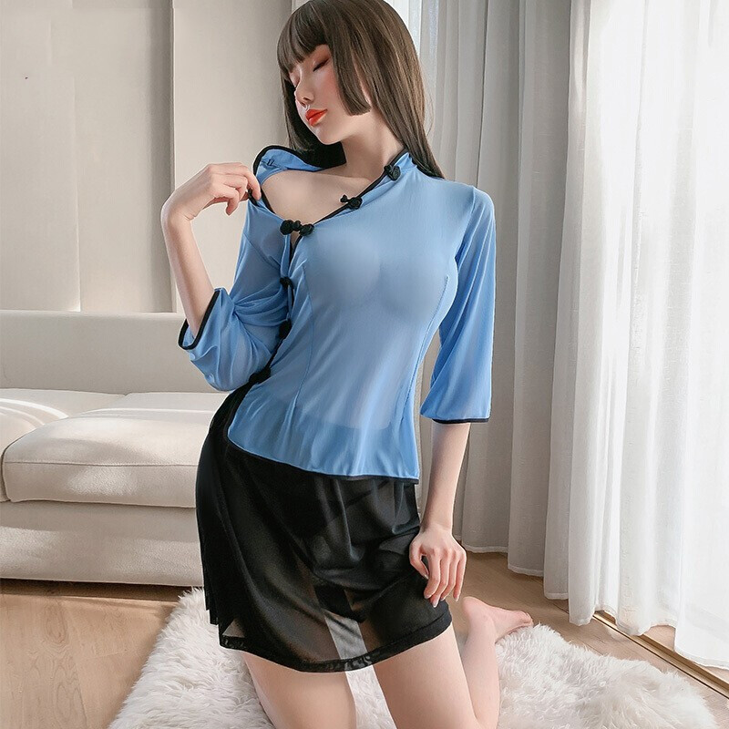 情趣内衣sm制服诱惑开档免脱吊带睡裙性感深v蕾丝睡衣情趣挑逗套装