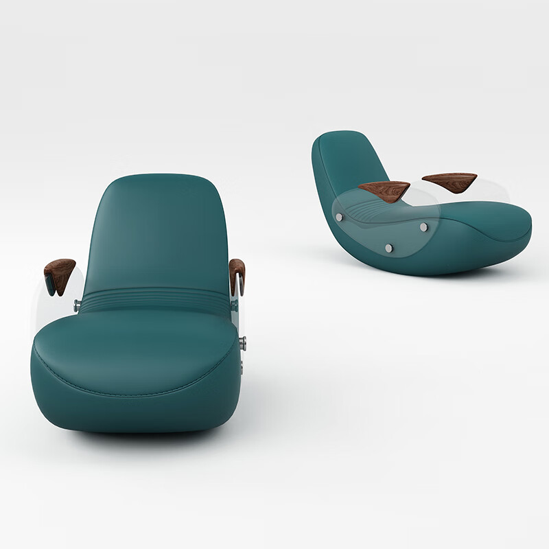 潮奢主义卧室单人沙发椅客厅实木真皮摇椅休闲椅摇摇椅实木沙发单椅躺椅 绿色 1.4*0.8米