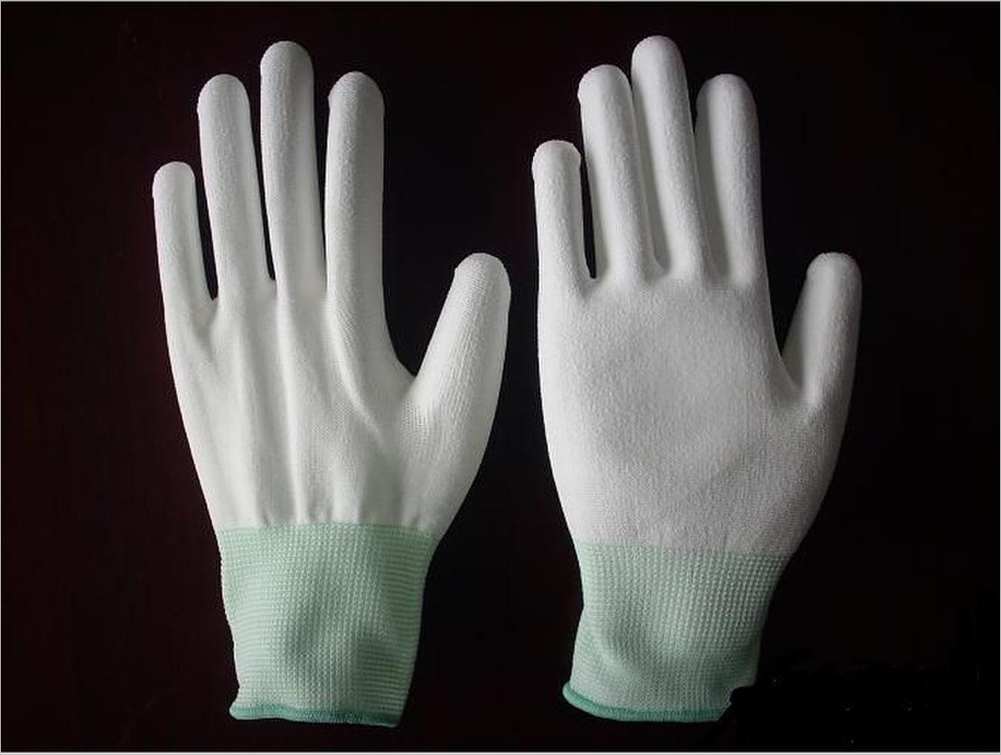 pu涂指涂层涂胶白尼龙透气防静电无尘工业作业浸胶防滑手套耐磨图 涂