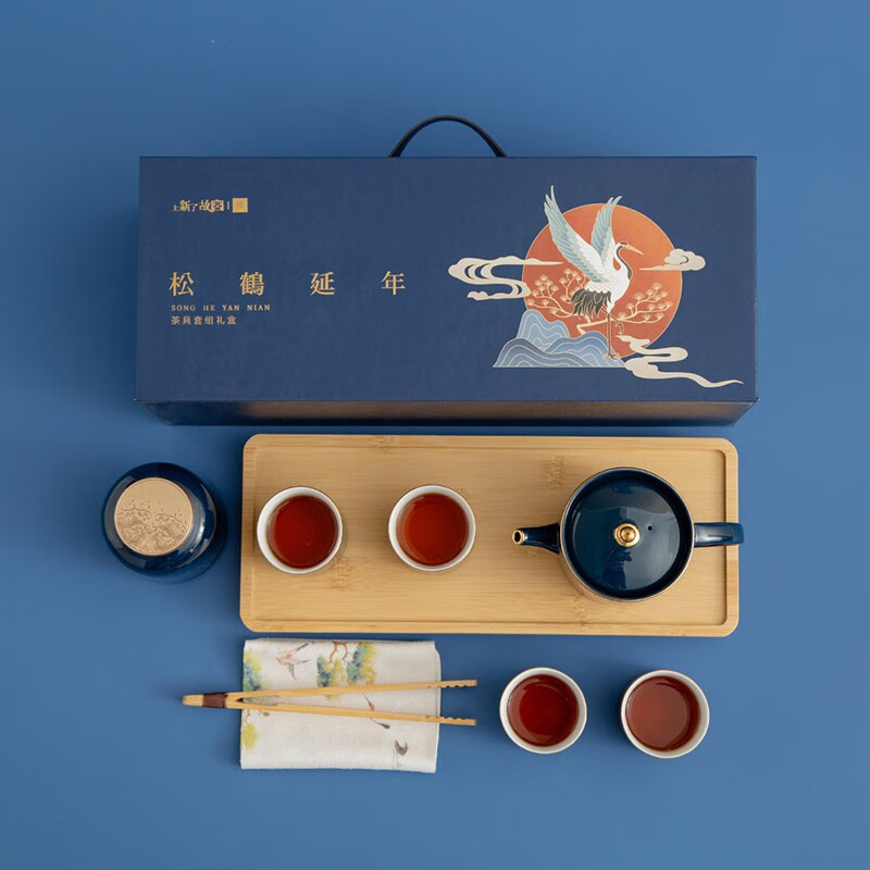 上新了文创 故宫茶具套装 茶壶茶叶罐茶杯茶盘礼盒送长辈男士生日礼物 松鹤延年茶具套组