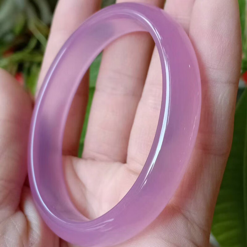 xpela天然椭圆形冰花芙蓉玉手镯杨贵妃玉手镯粉紫色玉髓镯子蓝田玉