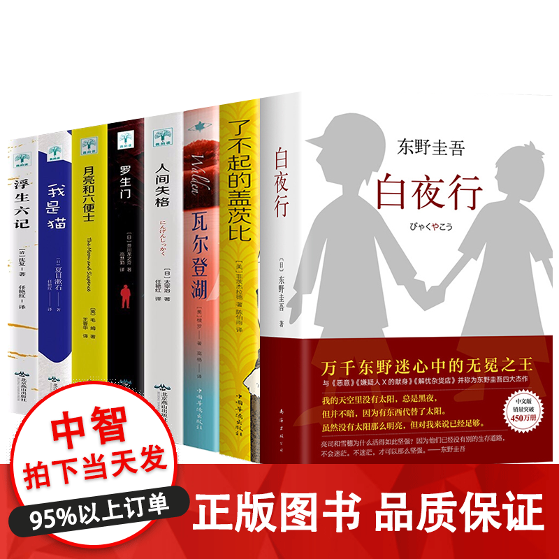 【正版】8册白夜行+了不起的盖茨比+瓦尔登湖+人间失格+罗生门+月亮和六便士+我是猫+浮生六记 东野圭吾－白夜行8本套装