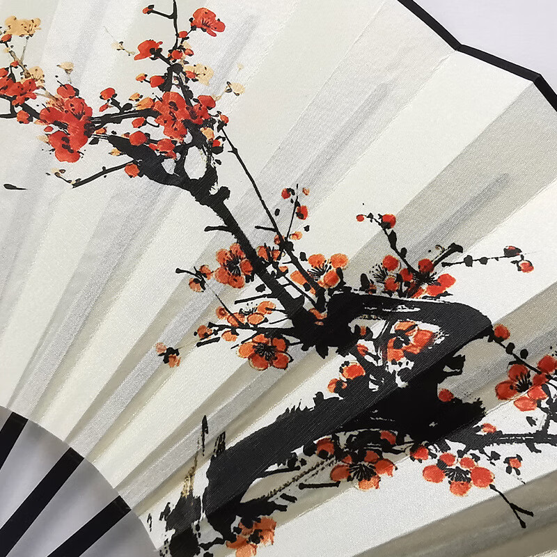 扇子中国风梅花折扇玉竹古风绢布双面扇面九寸十寸汉服随身工艺扇 十