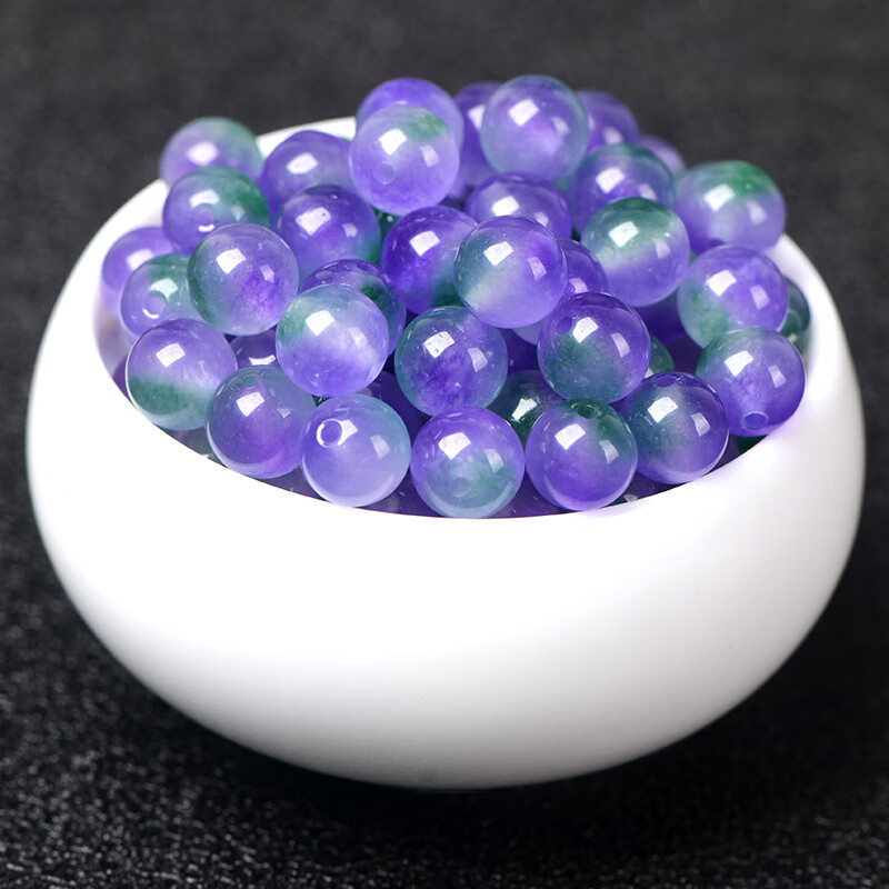 莫琳冰种紫绿玉髓散珠子diy手工手链串珠编织手链项链女整 冰种紫绿