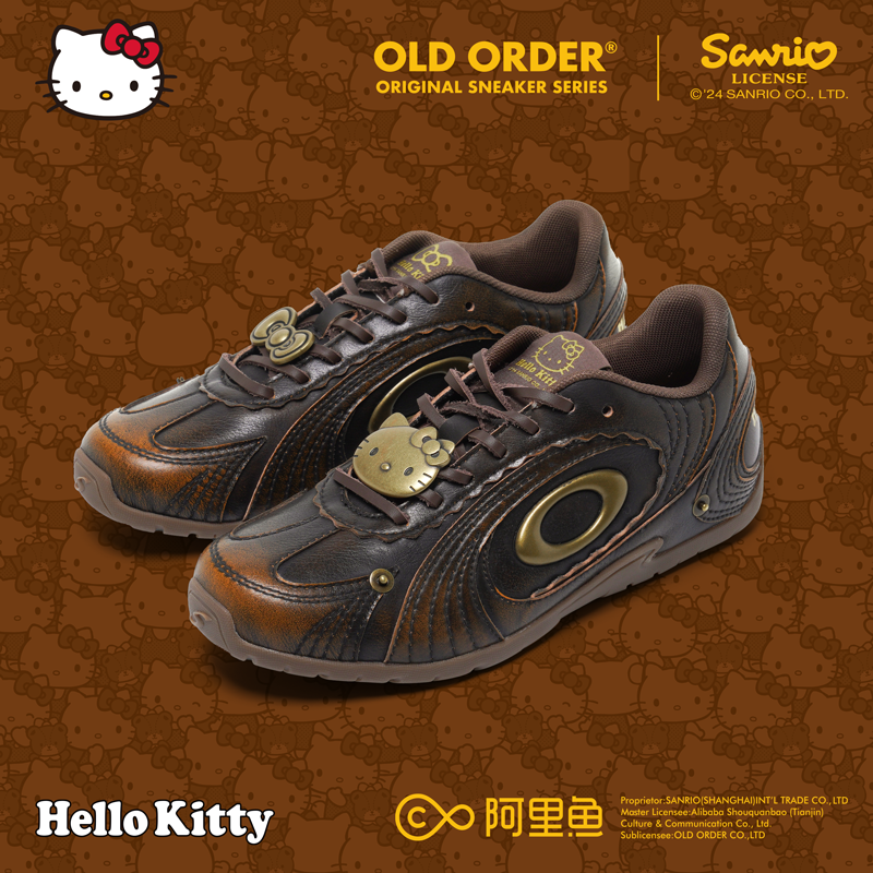 OLD ORDER【三丽鸥Hellokitty联名】复古风红色德训鞋女秋冬平底鞋 擦铜棕 37