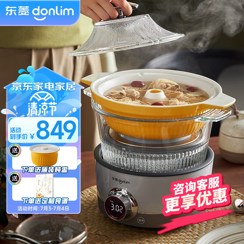 东菱（Donlim） 多功能蒸炖锅 家用电蒸锅 电炖盅煲汤煮粥蒸汽锅隔水炖火锅电火锅DL-9009 料理锅（煮锅+汽锅）