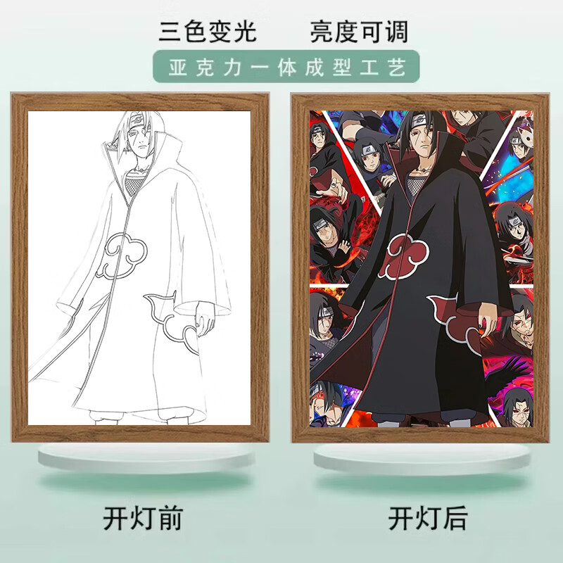 龙觇火影忍者灯光画小夜灯摆件卧室床头电视柜情侣礼物创意动漫发光画 斑 小号23cm*17cm插电款