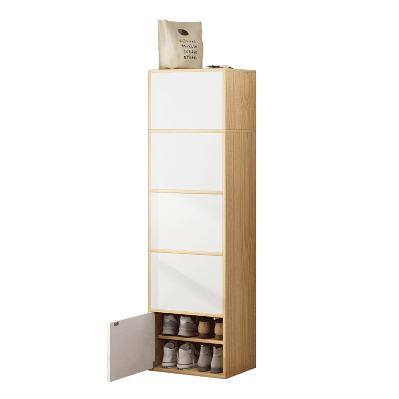 蔓斯菲尔鞋柜家用门口小户型窄高立式大容量多层防尘简易收纳玄关柜子架子 橡胶木色+白40*32*180CM