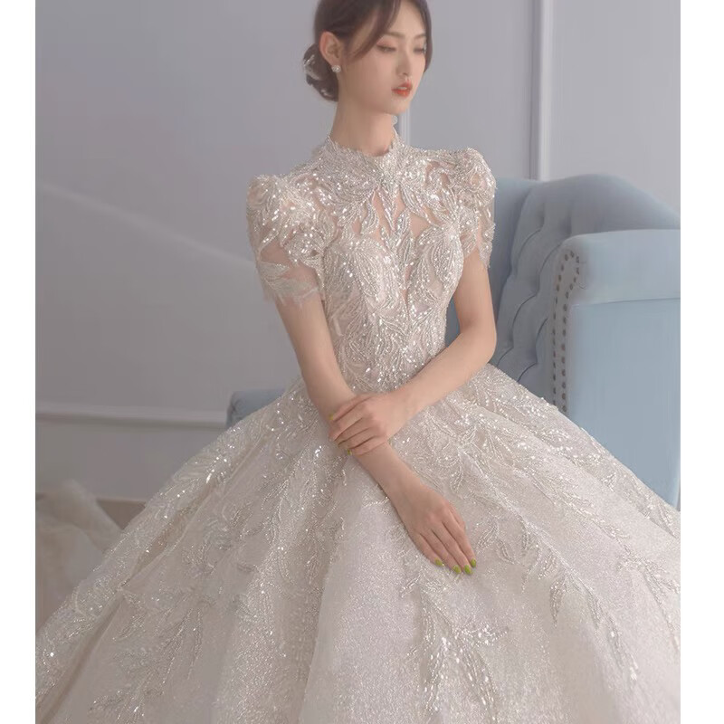 新婚婚礼新娘婚纱新款新娘2023高级感婚纱婚礼用品 白色齐地款送裙撑
