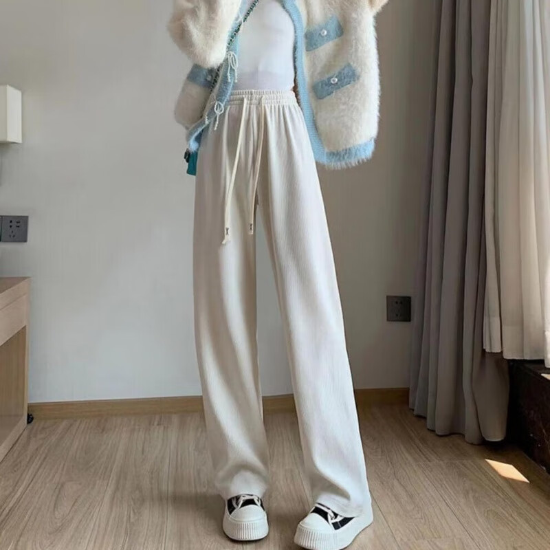 有只绵阔腿长裤可外穿雪尼尔家居裤高街潮骨纹宽松高腰女睡裤 四季常规款-黑色 均码 【适合高155-175/臀75-100】