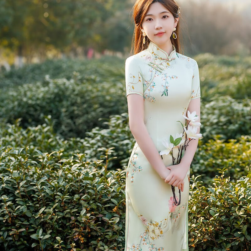 罗蒙（ROMON）【蝶恋花·声声慢】旗袍夏季小个子甜美高级民国风性感高档新款 浅绿色 2XL高性价比高么？