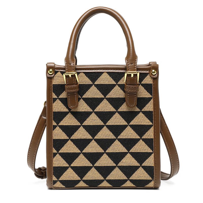 mospoke新款倒三角小方包单肩斜跨包手提包休闲包 咖啡色