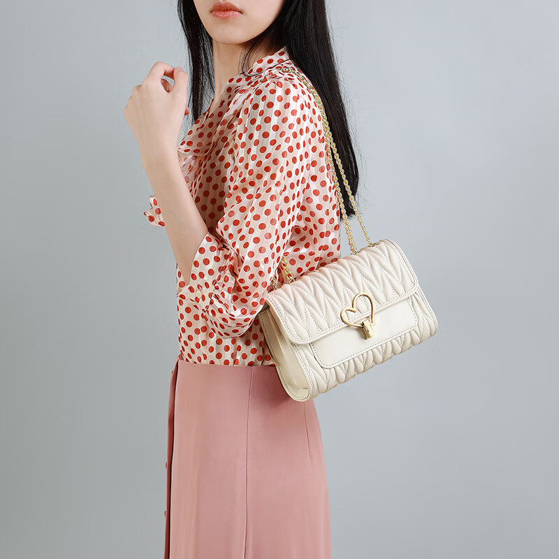 酷奇袋鼠真皮链条包女2026新款小香风斜挎包包女包小方包高级感送女友包包 白色