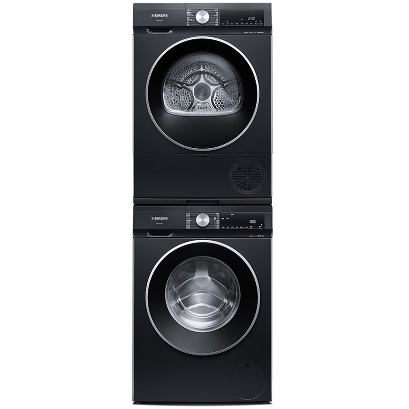 SIEMENS 西门子 iQ300曜石黑系列洗烘套装 10kg 智能除渍 滚筒洗衣机全自动+10kg 热泵烘干机 U20W+D20W