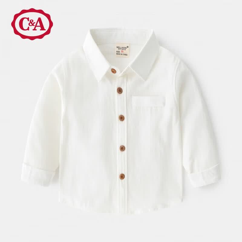 C＆A童装新款长袖儿童衬衫纯色男童衬衣打底秋款男小童长袖衬衫潮 白色 120cm高性价比高么？
