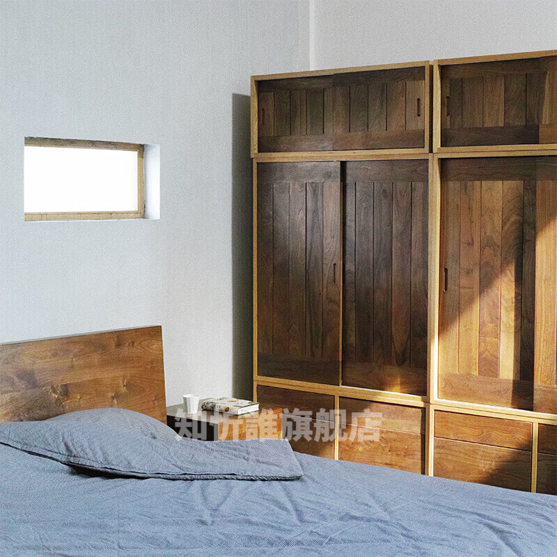 渺帆北美樱桃木橡木黑胡桃推拉移门衣柜日式现代简约大衣橱定制 2门