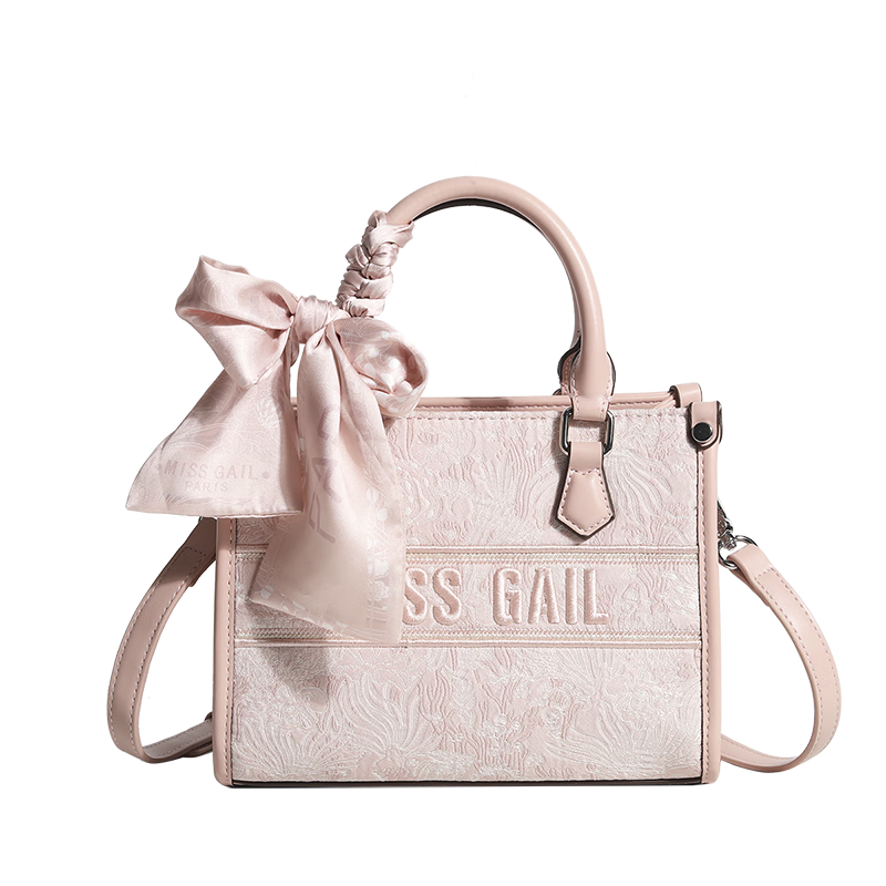 Miss Gail2023新款輕奢甜美手提包通勤女包繁花精致刺繡繡花托特包小包包 粉紅色