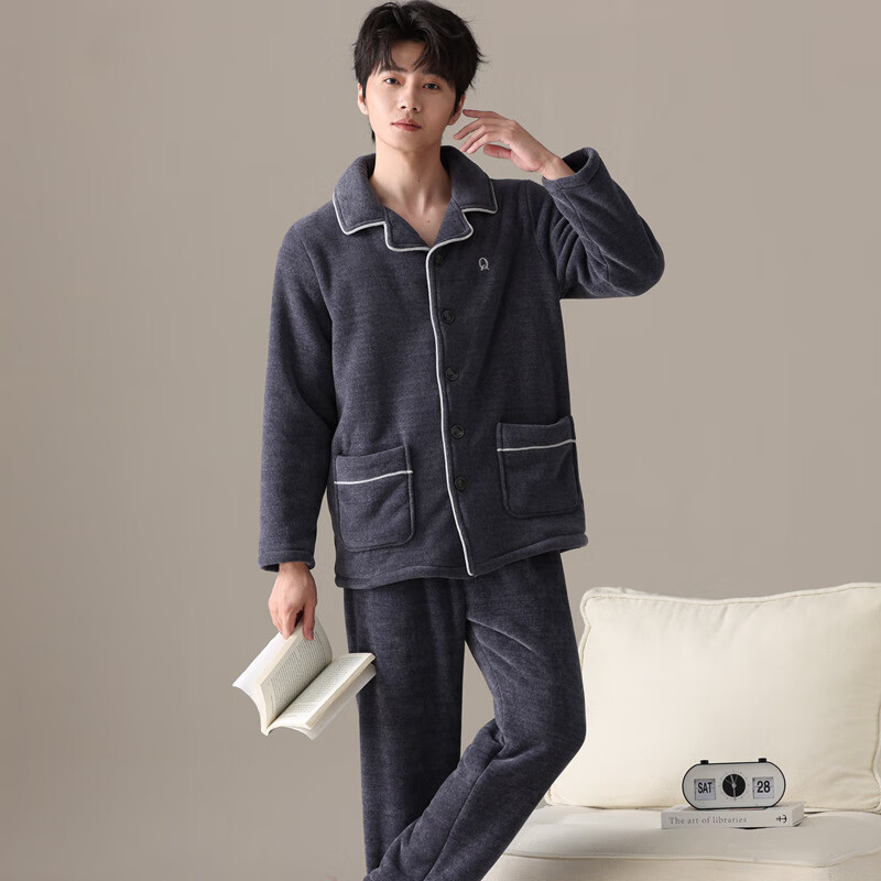 绮瑞男冬季珊瑚绒睡衣加厚三层复合绒秋冬男士时尚冬款家居服套装 棕色 3XL (适合180-200斤)