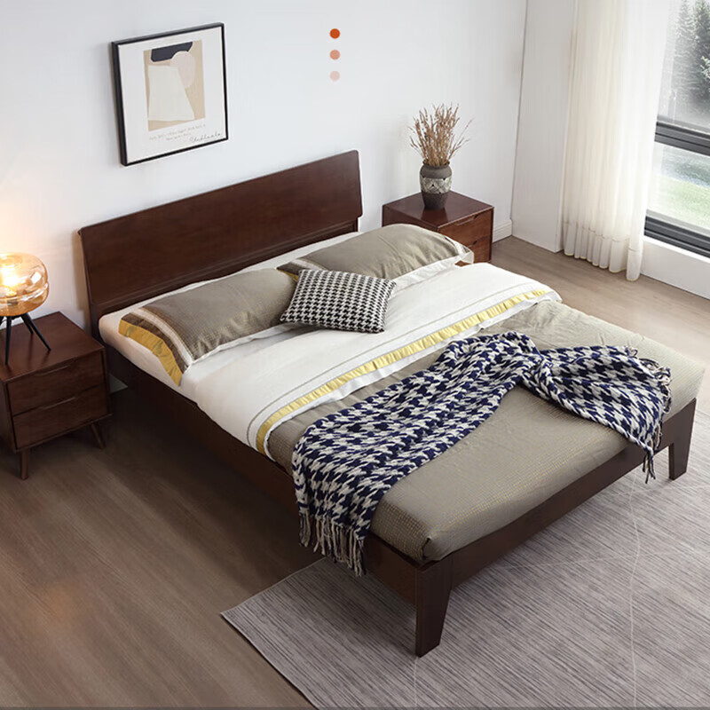 兮家实木床1.5*2米橡胶木床现代简约家用卧室双人床107M#框架床