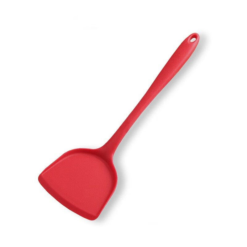 家用硅胶锅铲子不粘锅专用炒菜漏勺烫勺大号加长柄厨房用品耐高温 红色锅铲