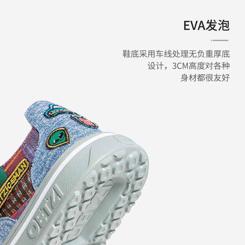 OETZI冰人奥兹 雪地靴冬季加绒保暖休闲鞋低帮刺绣帆布大头丑鞋 棉鞋 蓝色/酒红色T23340222 38