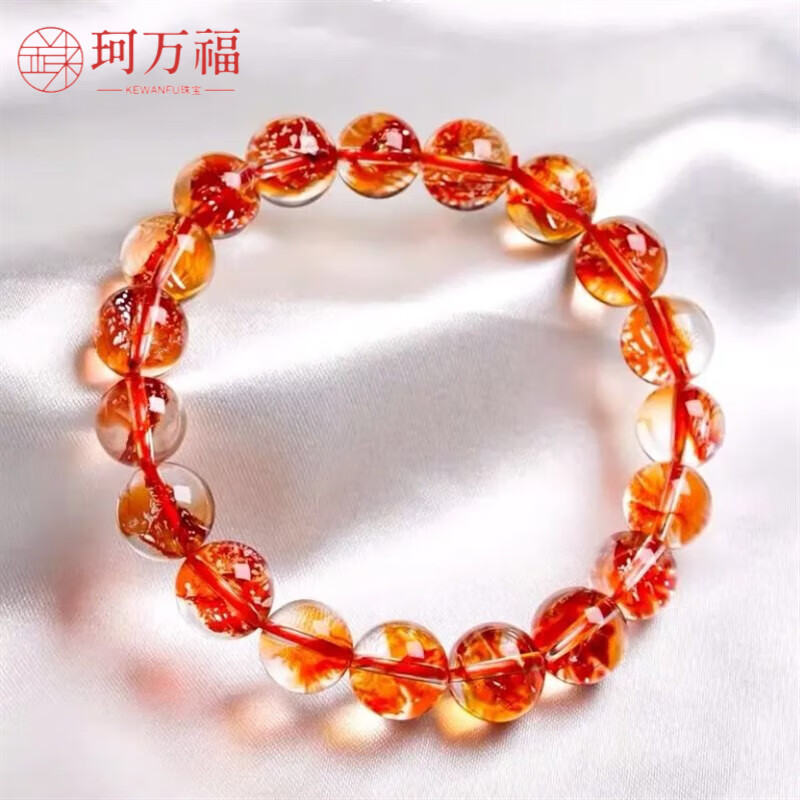 珂万福凤羽晶手串红胶花鸠羽幽灵水晶女手链情人节礼物收藏级饰 8mm凤