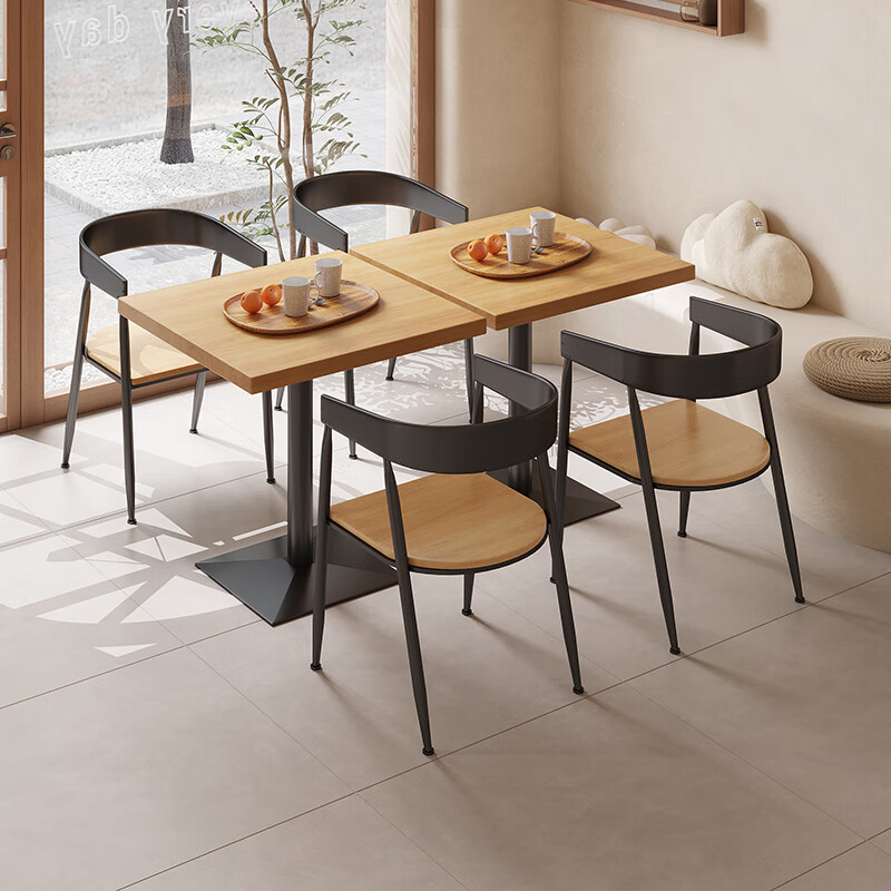 柚公馆奶茶小吃店饭店食堂实木歺餐桌椅组合小桌子正方形商用小方桌