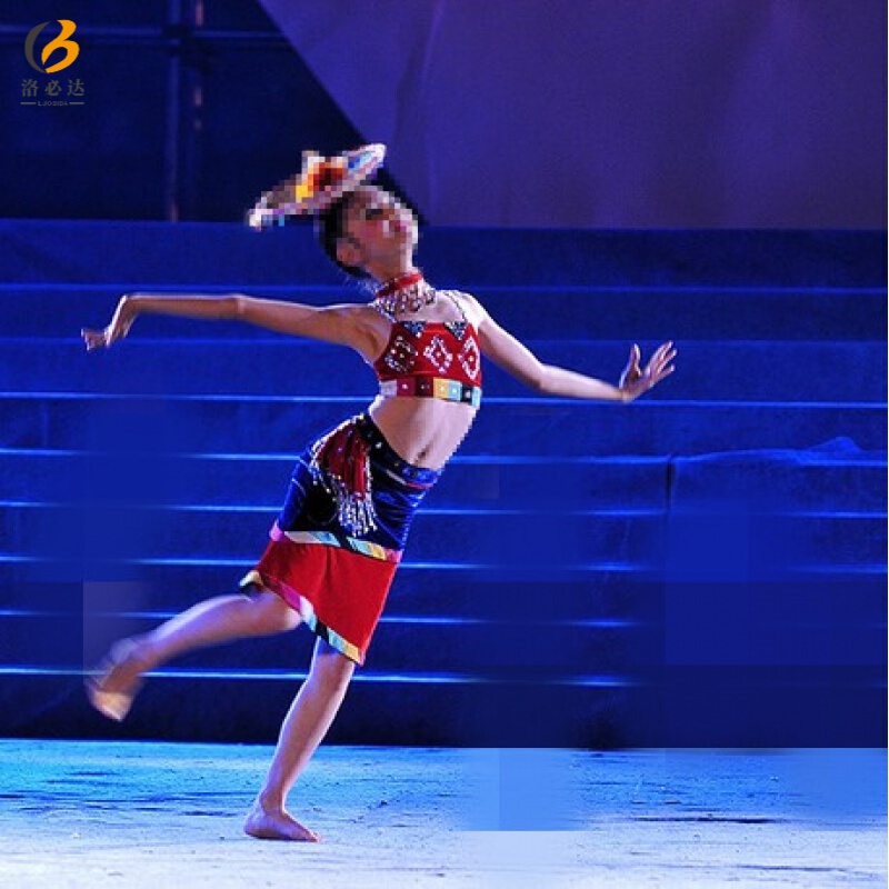 洛必达桃李杯大赛傣族舞蹈雨竹林服装傣族演出服装花腰斗笠 服装 原色