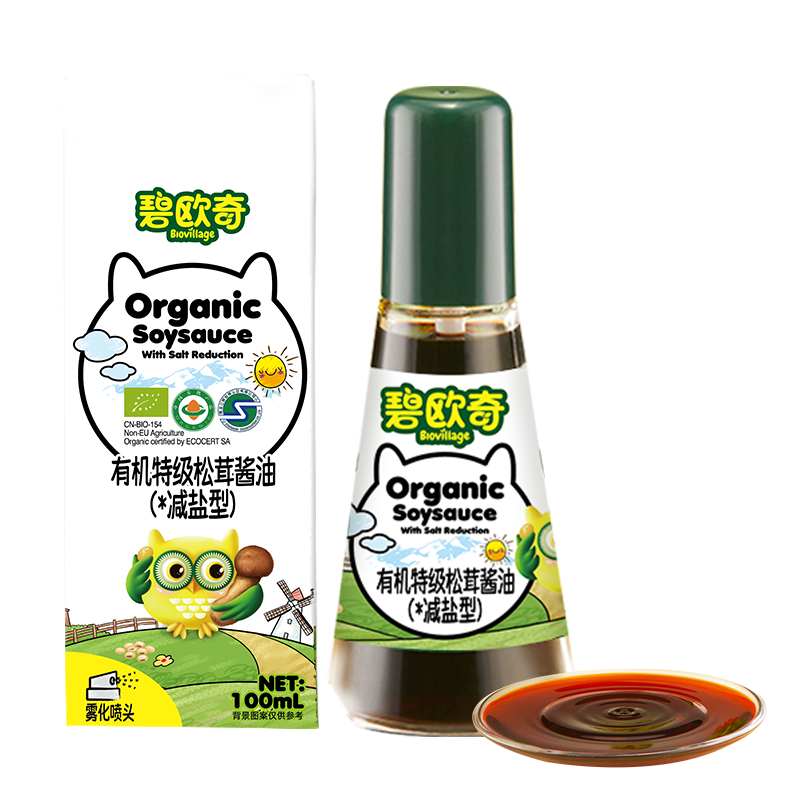 碧歐奇有機松茸醬油兒童調(diào)味料輔食噴頭控量減鹽不添加 有機松茸醬油100ml*1