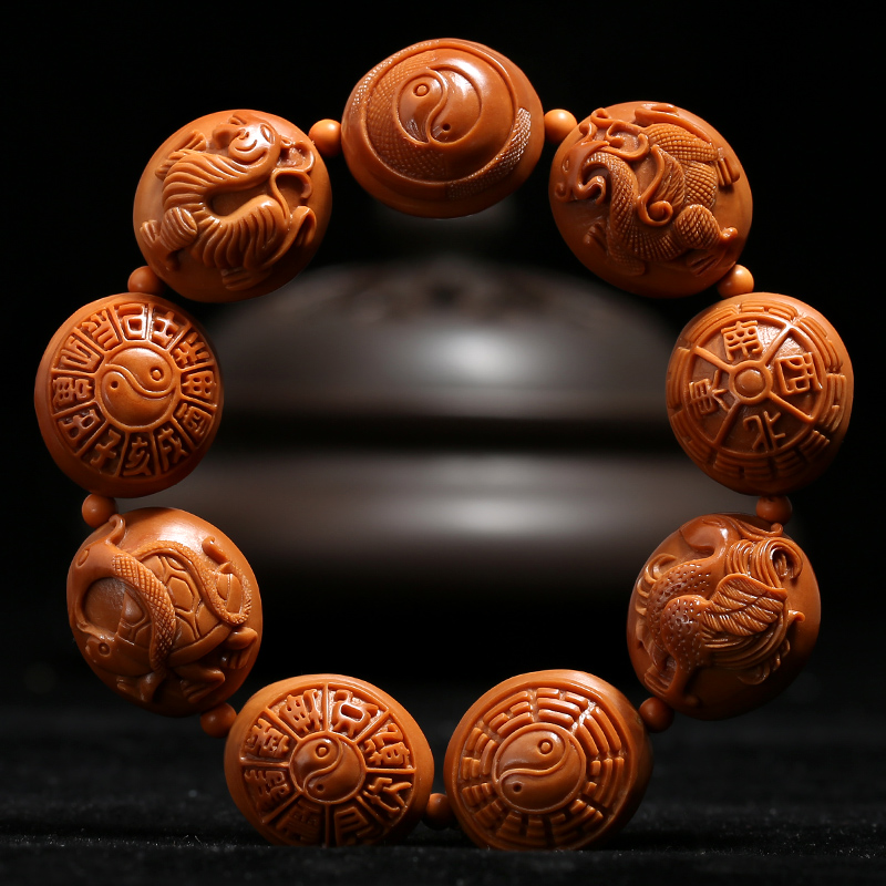 盘道橄榄核手串20大籽苏工手工雕刻四象八卦手链老铁核玄阴八卦手串