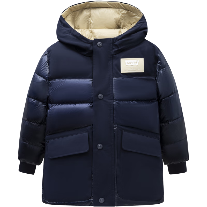 Levi's【雙面穿】李維斯兒童裝男童羽絨服冬季加厚連帽保暖外套女 【雙面穿】深寶藍(lán)色 （90%白鴨絨-清潔度600） 110 /56 充絨量117g【建議身高104-110cm】